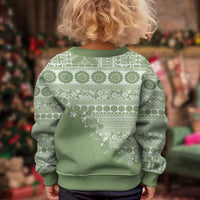 Fiji Marau na Kerisimasi Kid Ugly Christmas Sweater Sage Green Tagimoucia Tapa Masi Tribal - Polynesian Pride