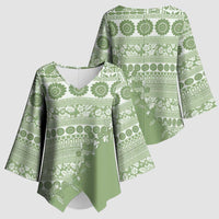 Fiji Marau na Kerisimasi Kimono Sleeve Blouse Sage Green Tagimoucia Tapa Masi Tribal - Polynesian Pride