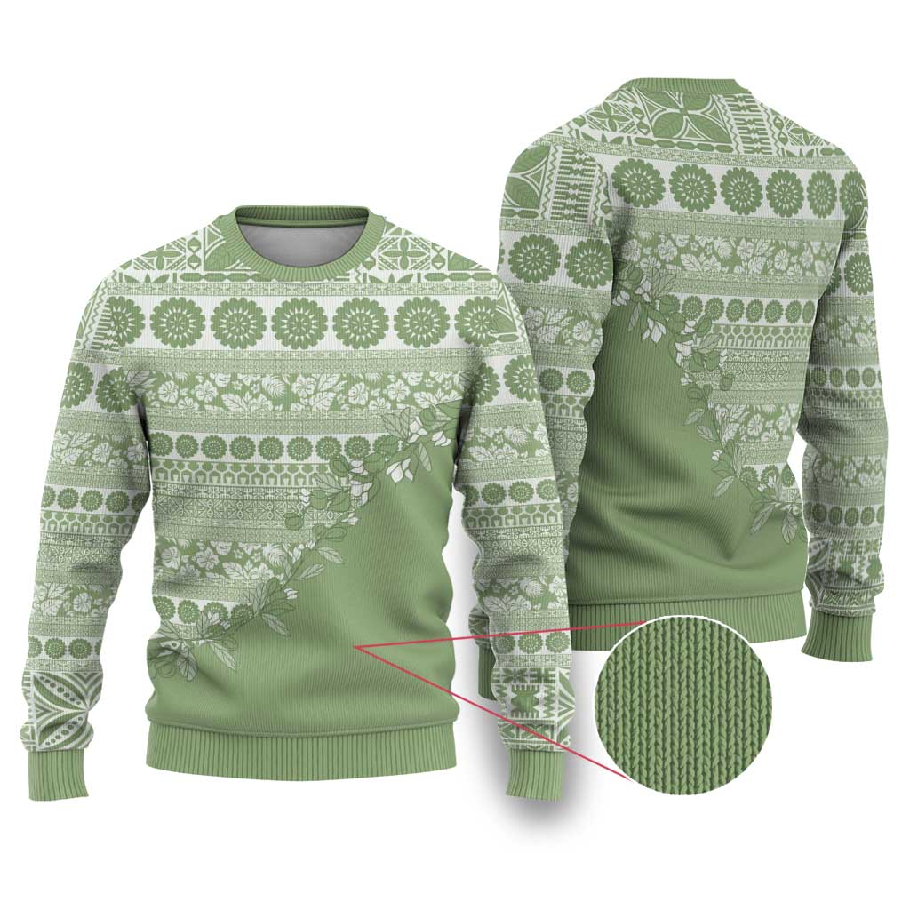 Fiji Marau na Kerisimasi Ugly Christmas Sweater Sage Green Tagimoucia Tapa Masi Tribal - Polynesian Pride