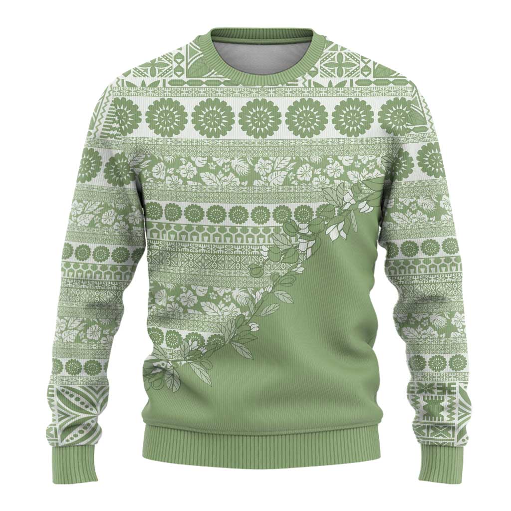 Fiji Marau na Kerisimasi Ugly Christmas Sweater Sage Green Tagimoucia Tapa Masi Tribal - Polynesian Pride