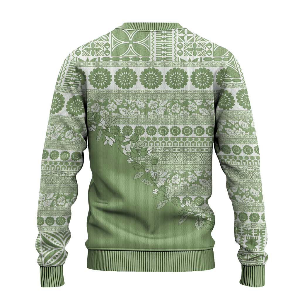 Fiji Marau na Kerisimasi Ugly Christmas Sweater Sage Green Tagimoucia Tapa Masi Tribal - Polynesian Pride