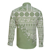Fiji Marau na Kerisimasi Long Sleeve Button Shirt Sage Green Tagimoucia Tapa Masi Tribal - Polynesian Pride