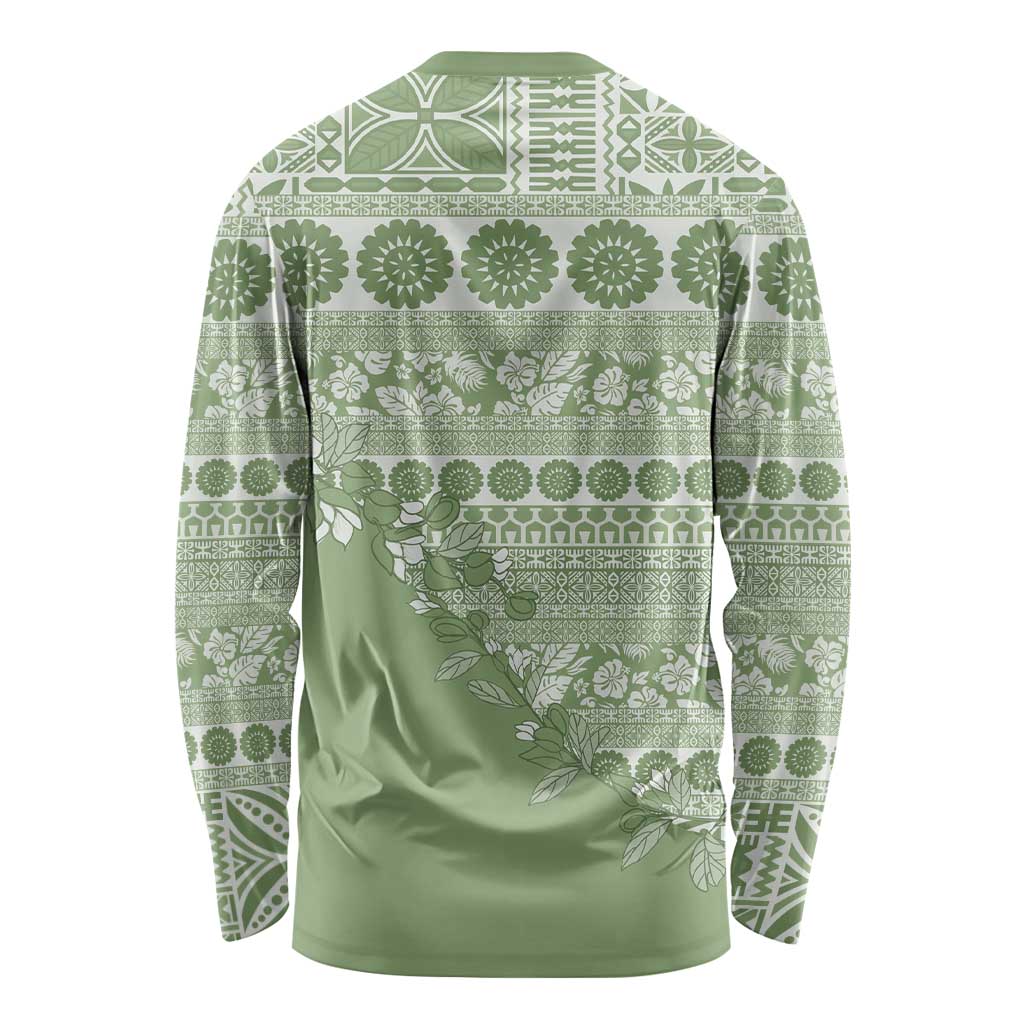 Fiji Marau na Kerisimasi Long Sleeve Shirt Sage Green Tagimoucia Tapa Masi Tribal - Polynesian Pride