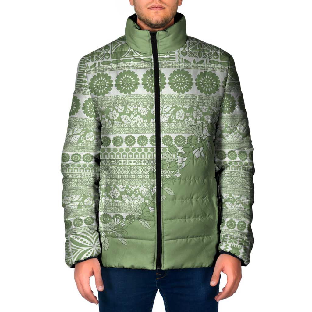 Fiji Marau na Kerisimasi Padded Jacket Sage Green Tagimoucia Tapa Masi Tribal - Polynesian Pride