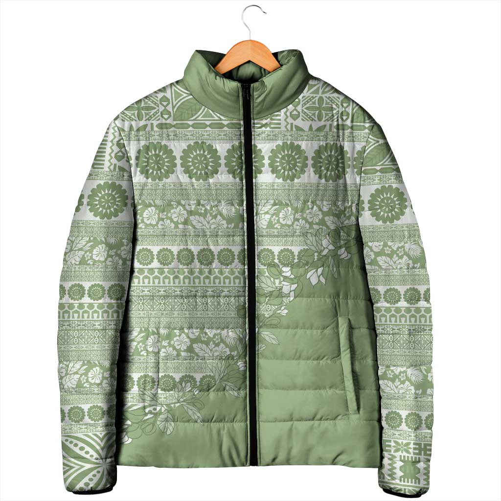Fiji Marau na Kerisimasi Padded Jacket Sage Green Tagimoucia Tapa Masi Tribal - Polynesian Pride
