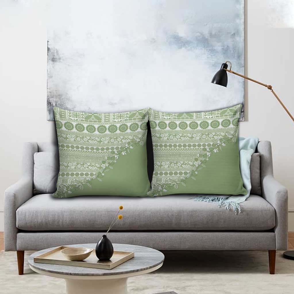 Fiji Marau na Kerisimasi Pillow Cover Sage Green Tagimoucia Tapa Masi Tribal - Polynesian Pride