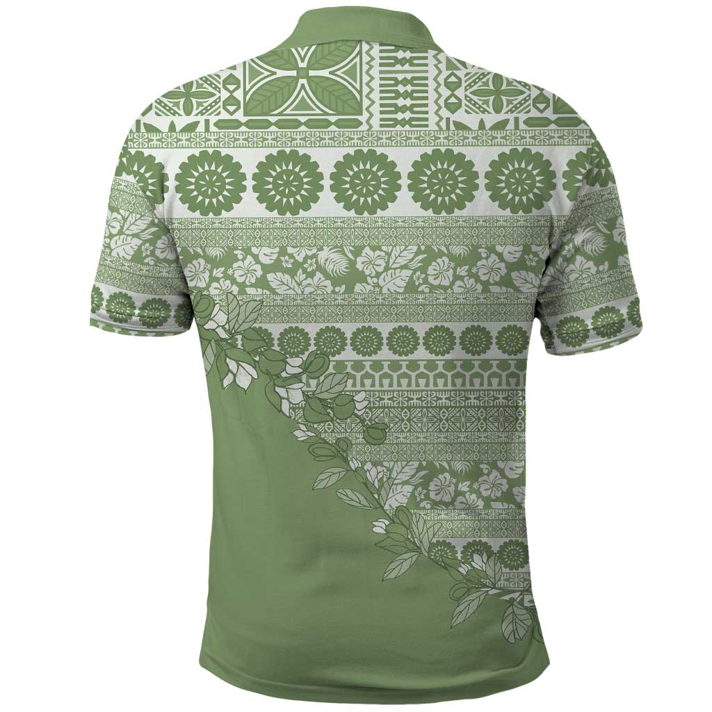 Fiji Marau na Kerisimasi Polo Shirt Sage Green Tagimoucia Tapa Masi Tribal - Polynesian Pride