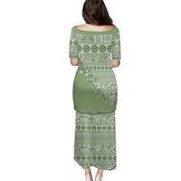 Fiji Marau na Kerisimasi Puletasi Sage Green Tagimoucia Tapa Masi Tribal - Polynesian Pride