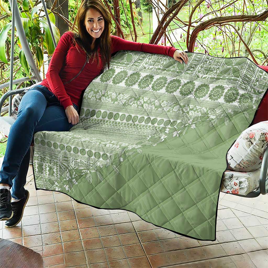 Fiji Marau na Kerisimasi Quilt Sage Green Tagimoucia Tapa Masi Tribal - Polynesian Pride
