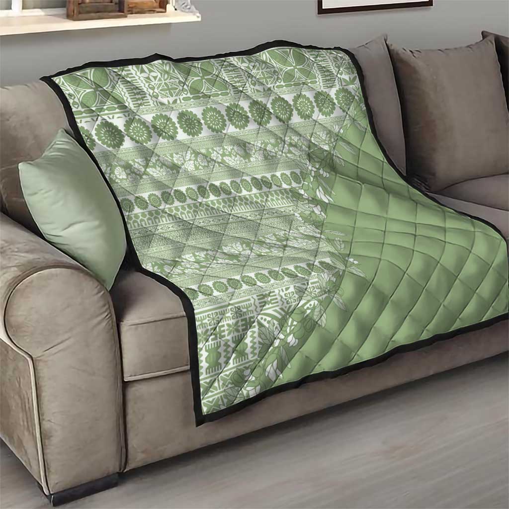 Fiji Marau na Kerisimasi Quilt Sage Green Tagimoucia Tapa Masi Tribal - Polynesian Pride