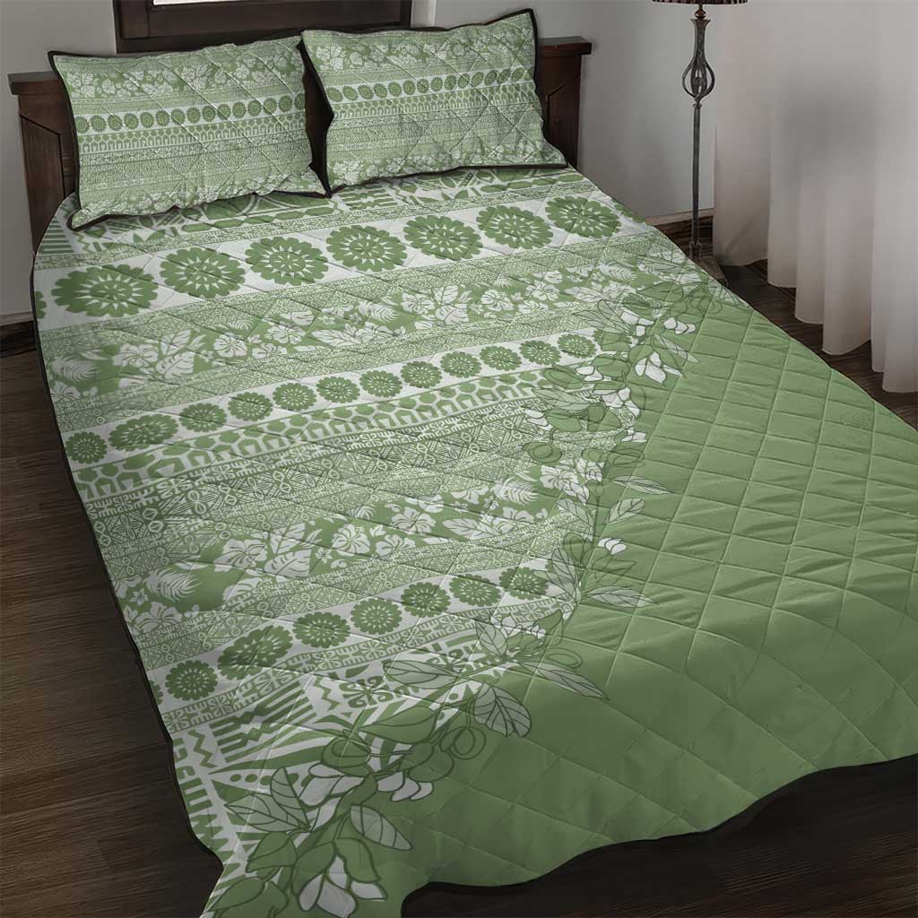 Fiji Marau na Kerisimasi Quilt Bed Set Sage Green Tagimoucia Tapa Masi Tribal - Polynesian Pride