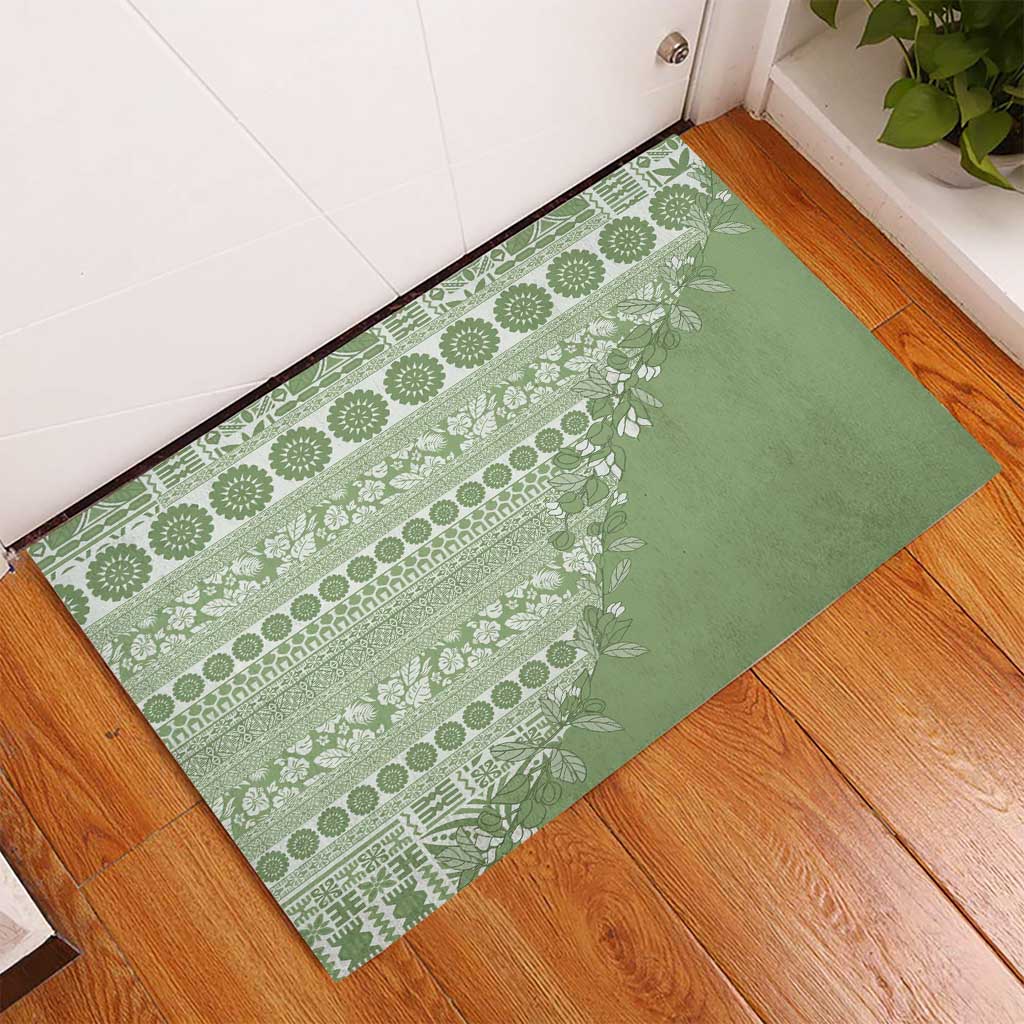 Fiji Marau na Kerisimasi Rubber Doormat Sage Green Tagimoucia Tapa Masi Tribal - Polynesian Pride