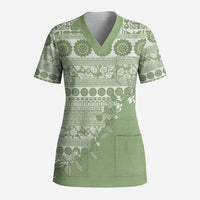 Fiji Marau na Kerisimasi Scrub Top Sage Green Tagimoucia Tapa Masi Tribal - Polynesian Pride