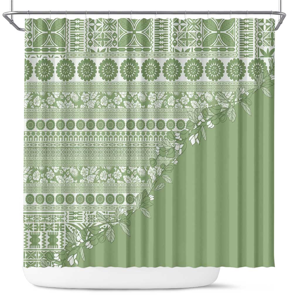 Fiji Marau na Kerisimasi Shower Curtain Sage Green Tagimoucia Tapa Masi Tribal - Polynesian Pride