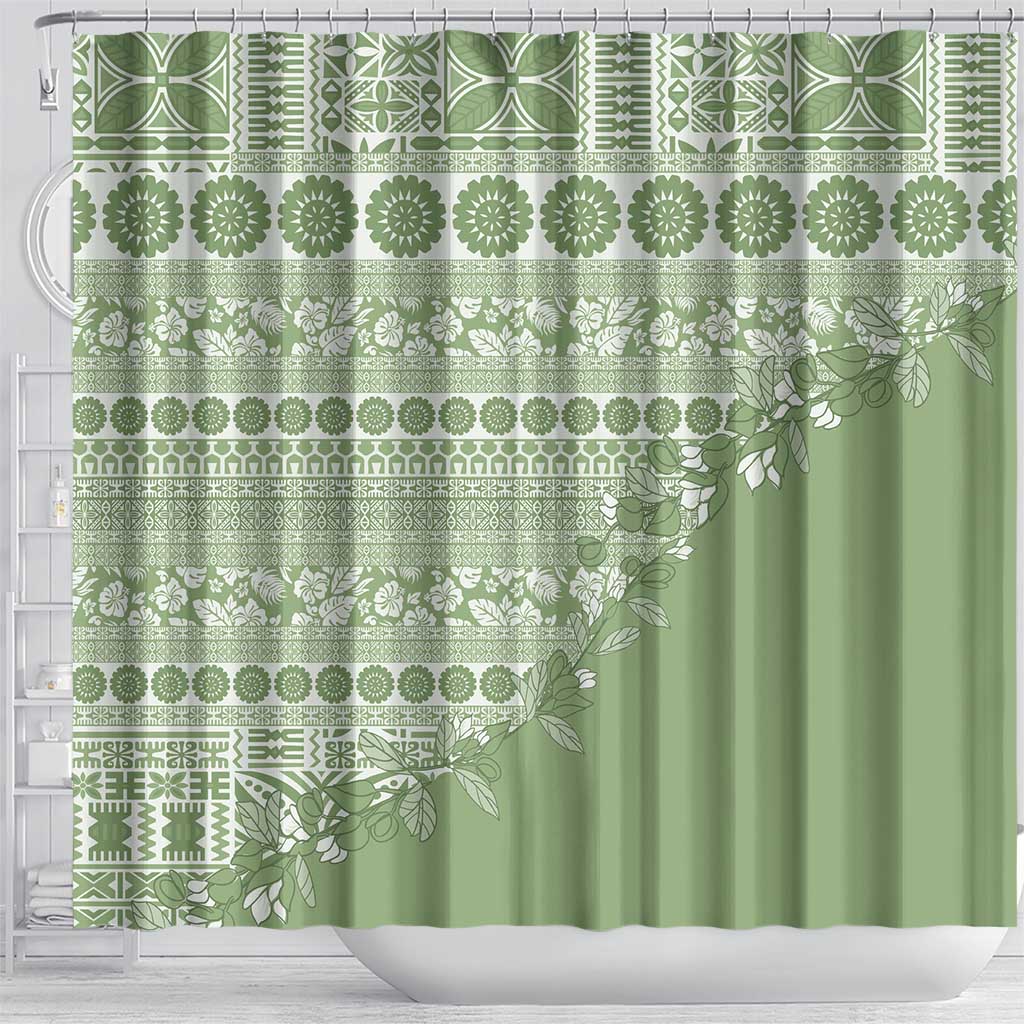 Fiji Marau na Kerisimasi Shower Curtain Sage Green Tagimoucia Tapa Masi Tribal - Polynesian Pride