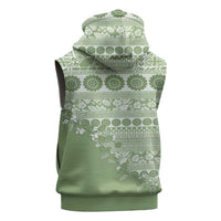 Fiji Marau na Kerisimasi Sleeveless Hoodie Sage Green Tagimoucia Tapa Masi Tribal - Polynesian Pride