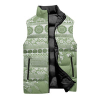 Fiji Marau na Kerisimasi Sleeveless Puffer Jacket Sage Green Tagimoucia Tapa Masi Tribal - Polynesian Pride