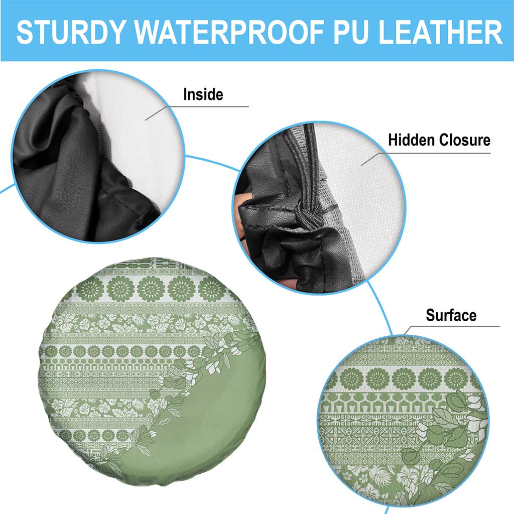 Fiji Marau na Kerisimasi Spare Tire Cover Sage Green Tagimoucia Tapa Masi Tribal - Polynesian Pride