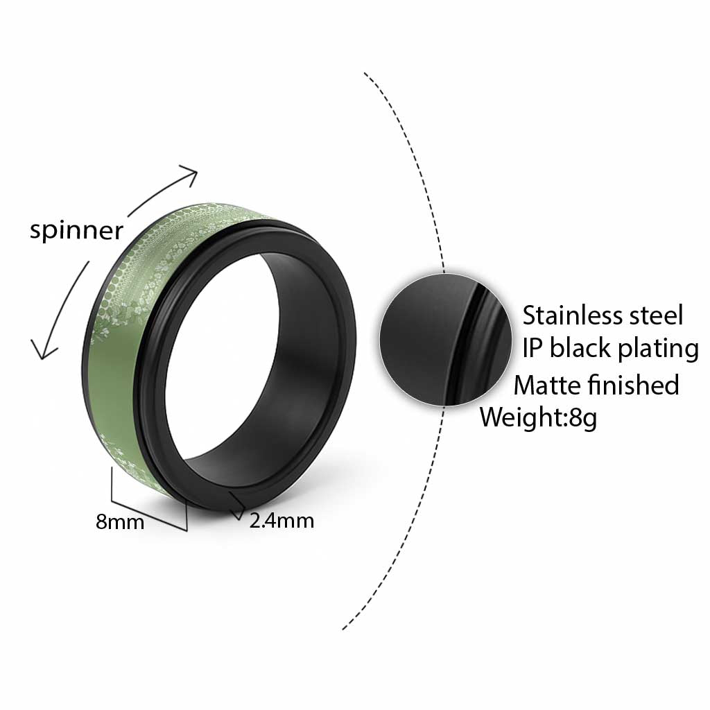 Fiji Marau na Kerisimasi Spinner Ring Sage Green Tagimoucia Tapa Masi Tribal - Polynesian Pride