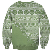 Fiji Marau na Kerisimasi Sweatshirt Sage Green Tagimoucia Tapa Masi Tribal - Polynesian Pride