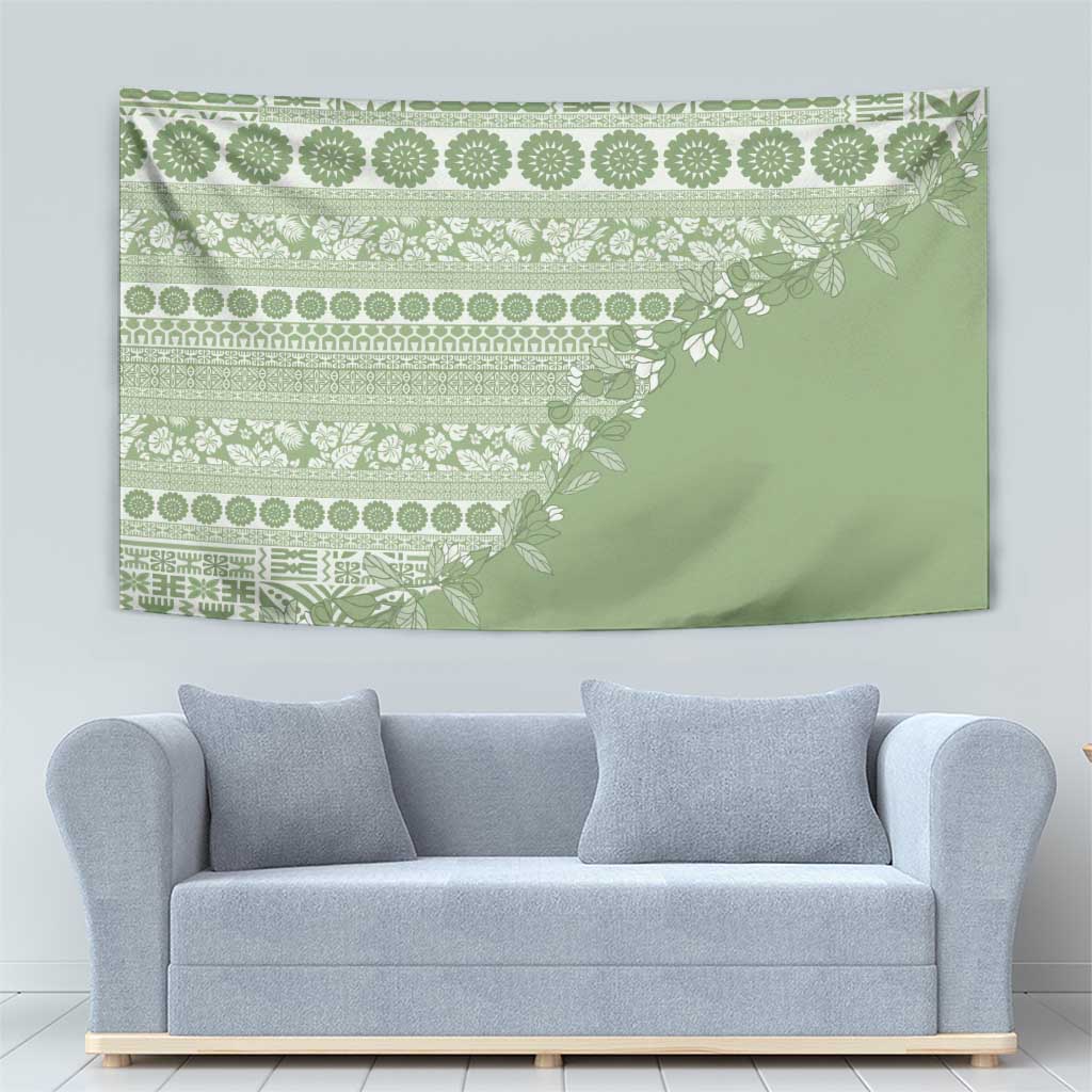 Fiji Marau na Kerisimasi Tapestry Sage Green Tagimoucia Tapa Masi Tribal - Polynesian Pride