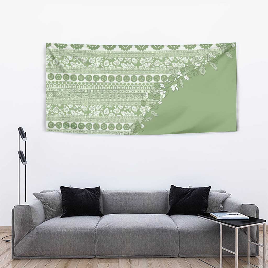 Fiji Marau na Kerisimasi Tapestry Sage Green Tagimoucia Tapa Masi Tribal - Polynesian Pride