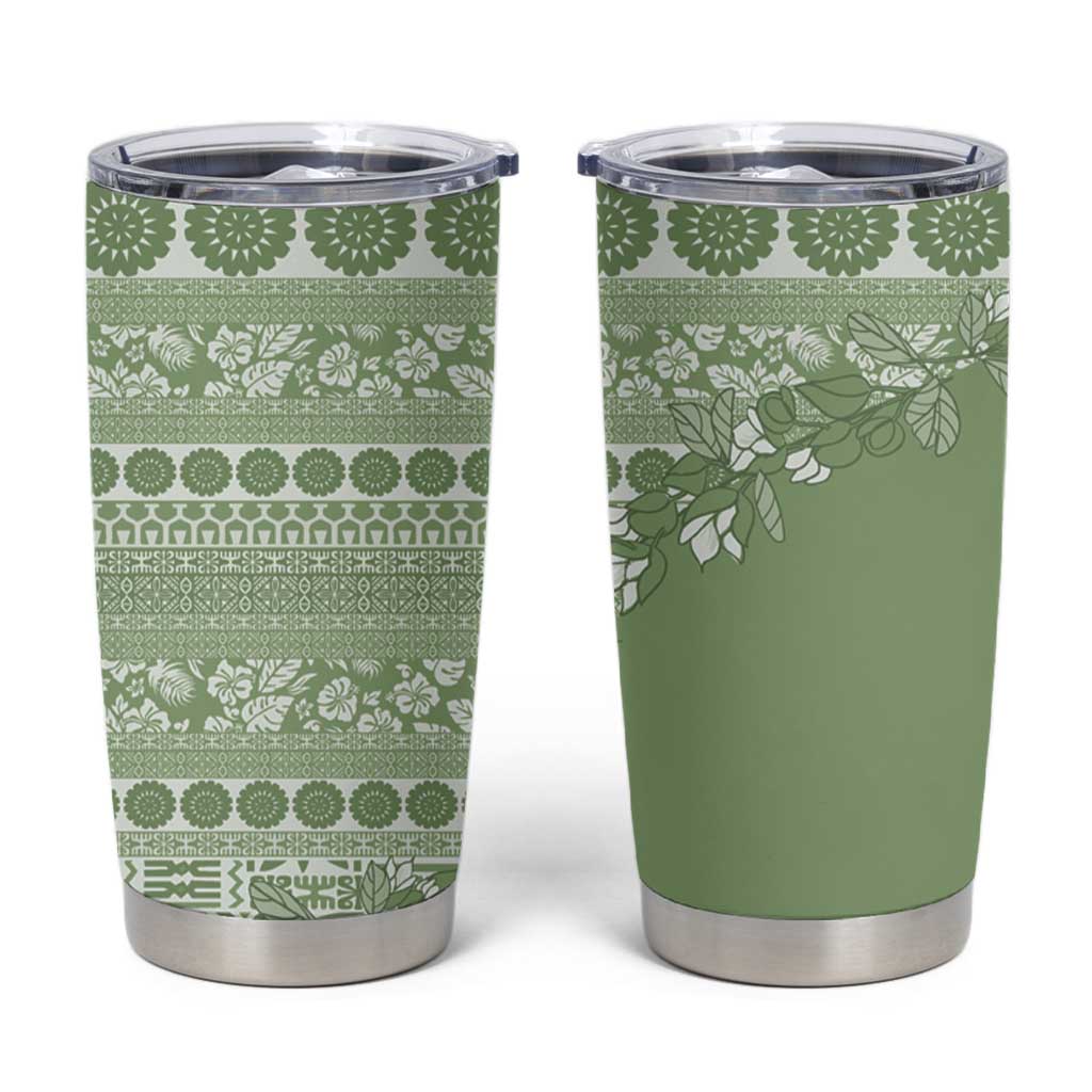 Fiji Marau na Kerisimasi Tumbler Cup Sage Green Tagimoucia Tapa Masi Tribal - Polynesian Pride