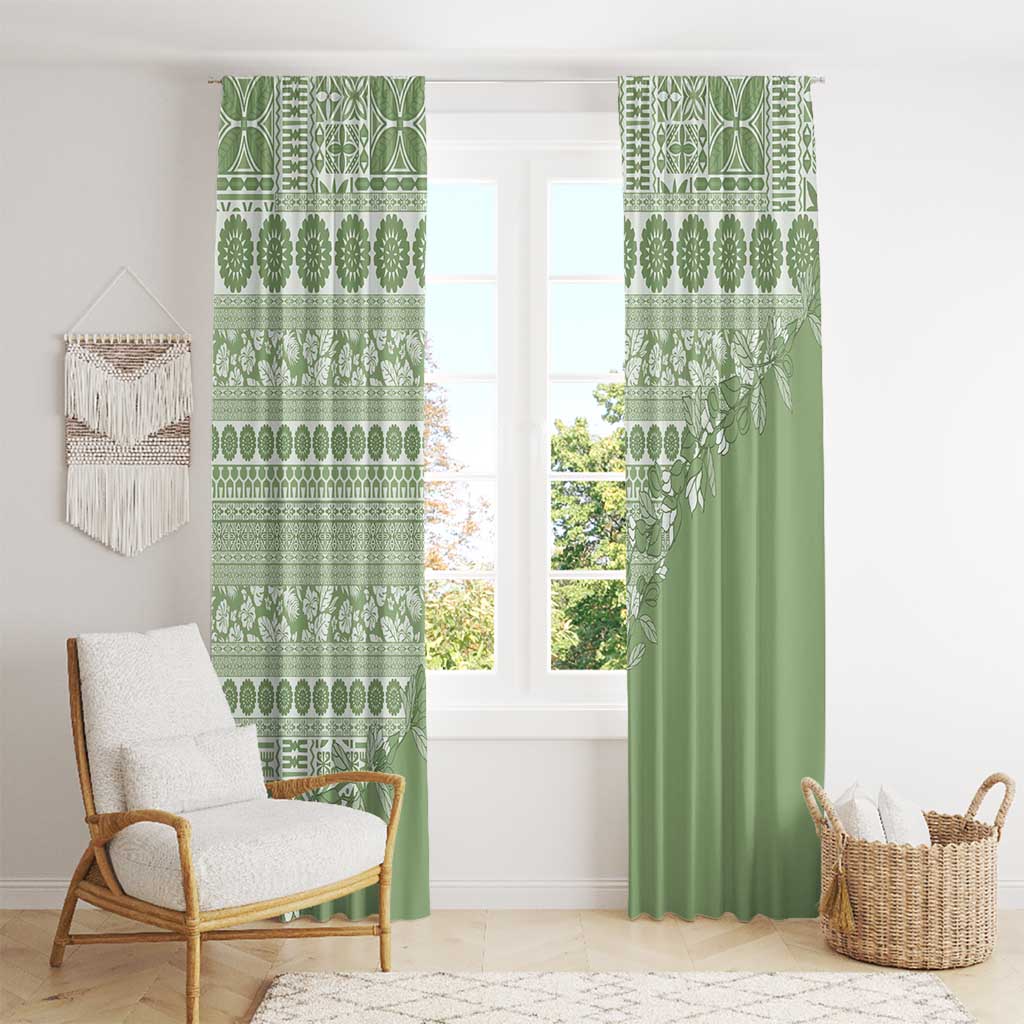 Fiji Marau na Kerisimasi Window Curtain Sage Green Tagimoucia Tapa Masi Tribal - Polynesian Pride