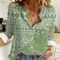 Fiji Marau na Kerisimasi Women Casual Shirt Sage Green Tagimoucia Tapa Masi Tribal - Polynesian Pride