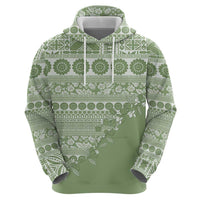 Fiji Marau na Kerisimasi Zip Hoodie Sage Green Tagimoucia Tapa Masi Tribal - Polynesian Pride