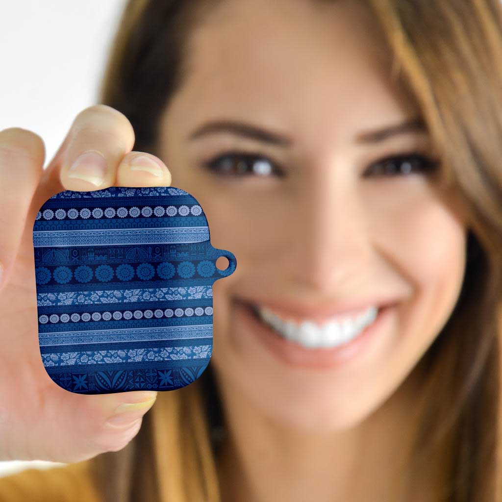 Fiji Marau na Kerisimasi AirPods Case Blue Tapa Masi Inspired Christmas - Polynesian Pride