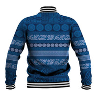 Fiji Marau na Kerisimasi Baseball Jacket Blue Tapa Masi Inspired Christmas - Polynesian Pride