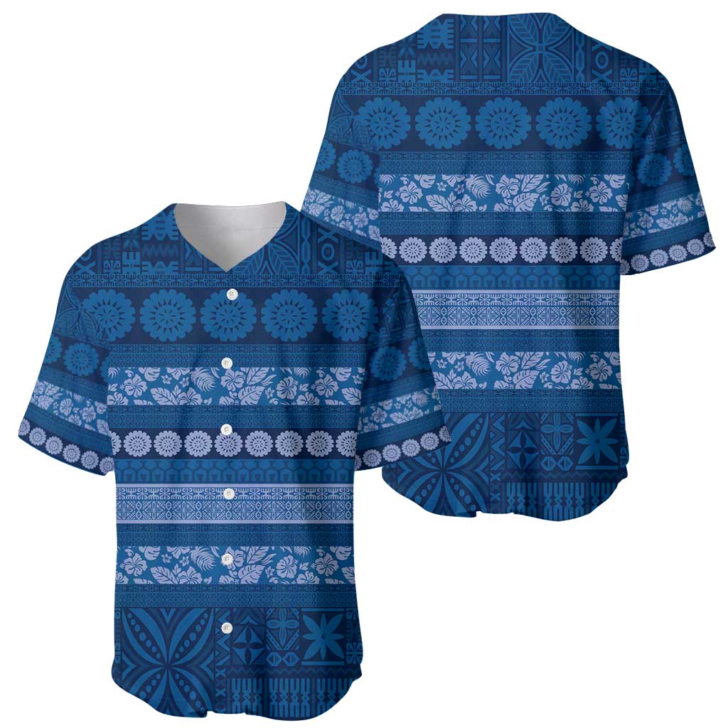 Fiji Marau na Kerisimasi Baseball Jersey Blue Tapa Masi Inspired Christmas - Polynesian Pride