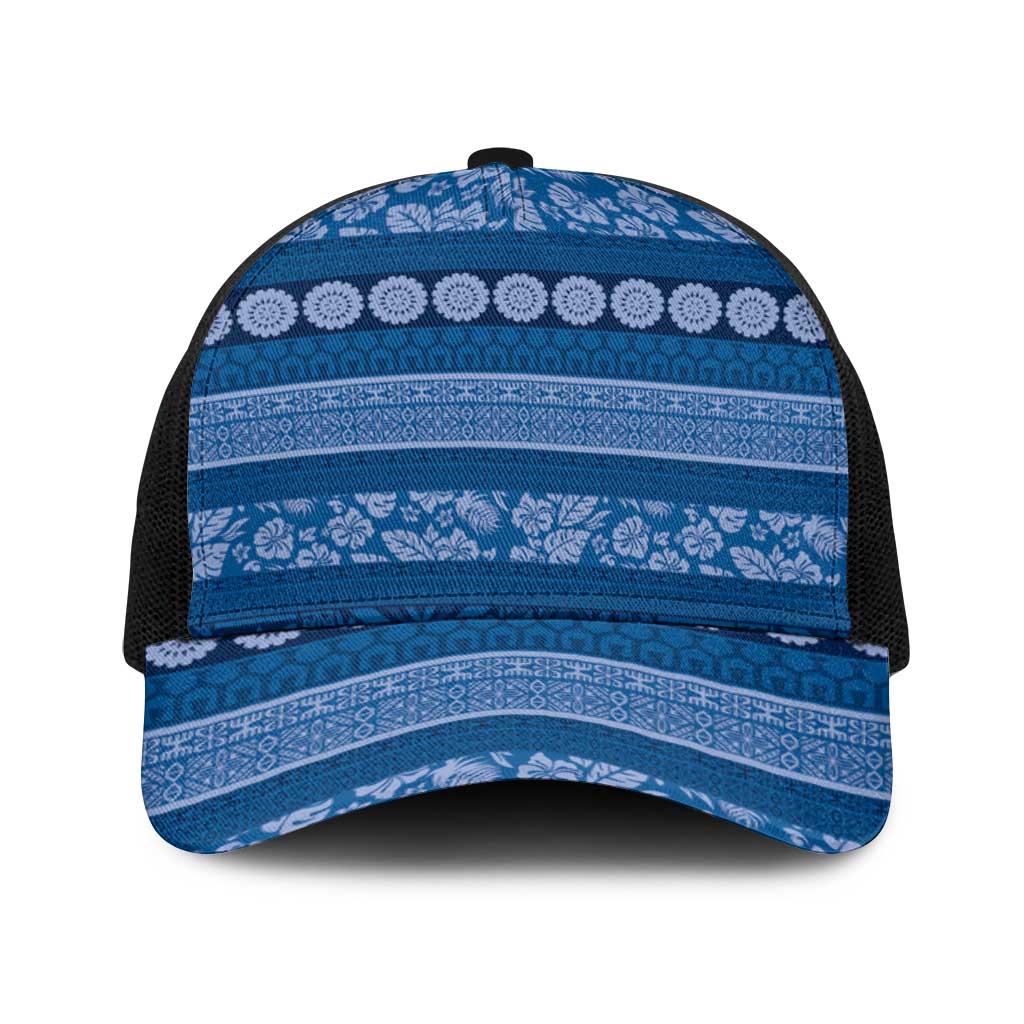 Fiji Marau na Kerisimasi Baseball Net Cap Blue Tapa Masi Inspired Christmas - Polynesian Pride