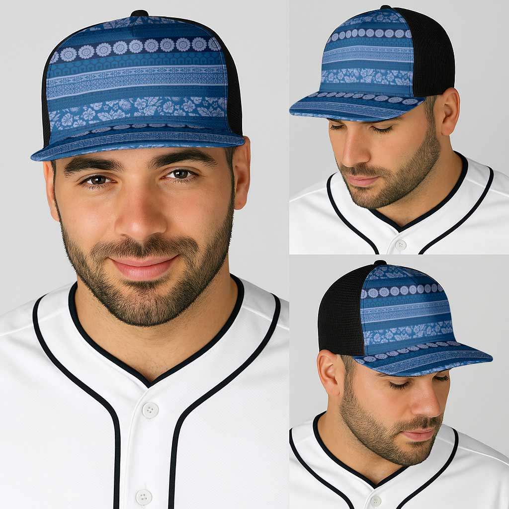 Fiji Marau na Kerisimasi Baseball Net Cap Blue Tapa Masi Inspired Christmas - Polynesian Pride