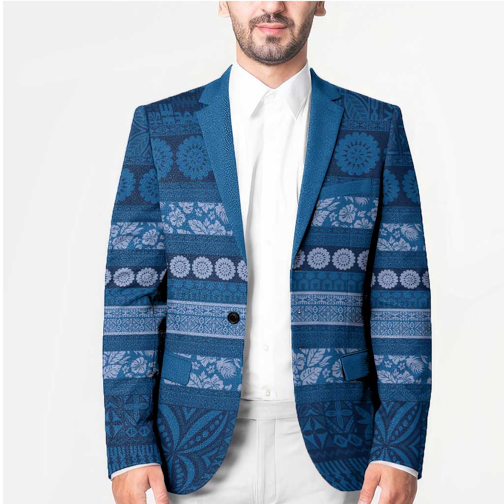 Fiji Marau na Kerisimasi Blazer Blue Tapa Masi Inspired Christmas - Polynesian Pride
