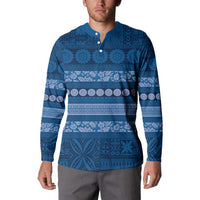 Fiji Marau na Kerisimasi Button Sweatshirt Blue Tapa Masi Inspired Christmas - Polynesian Pride