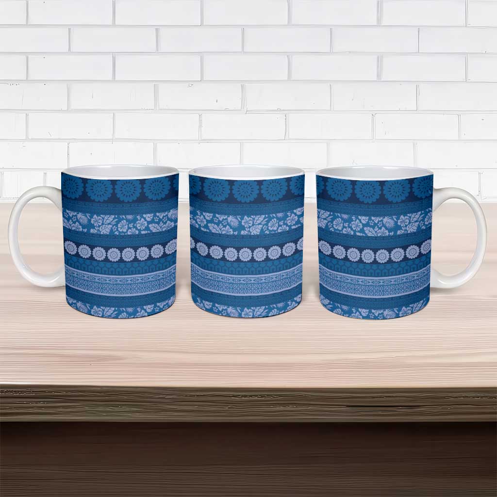 Fiji Marau na Kerisimasi Ceramic Mug Blue Tapa Masi Inspired Christmas - Polynesian Pride