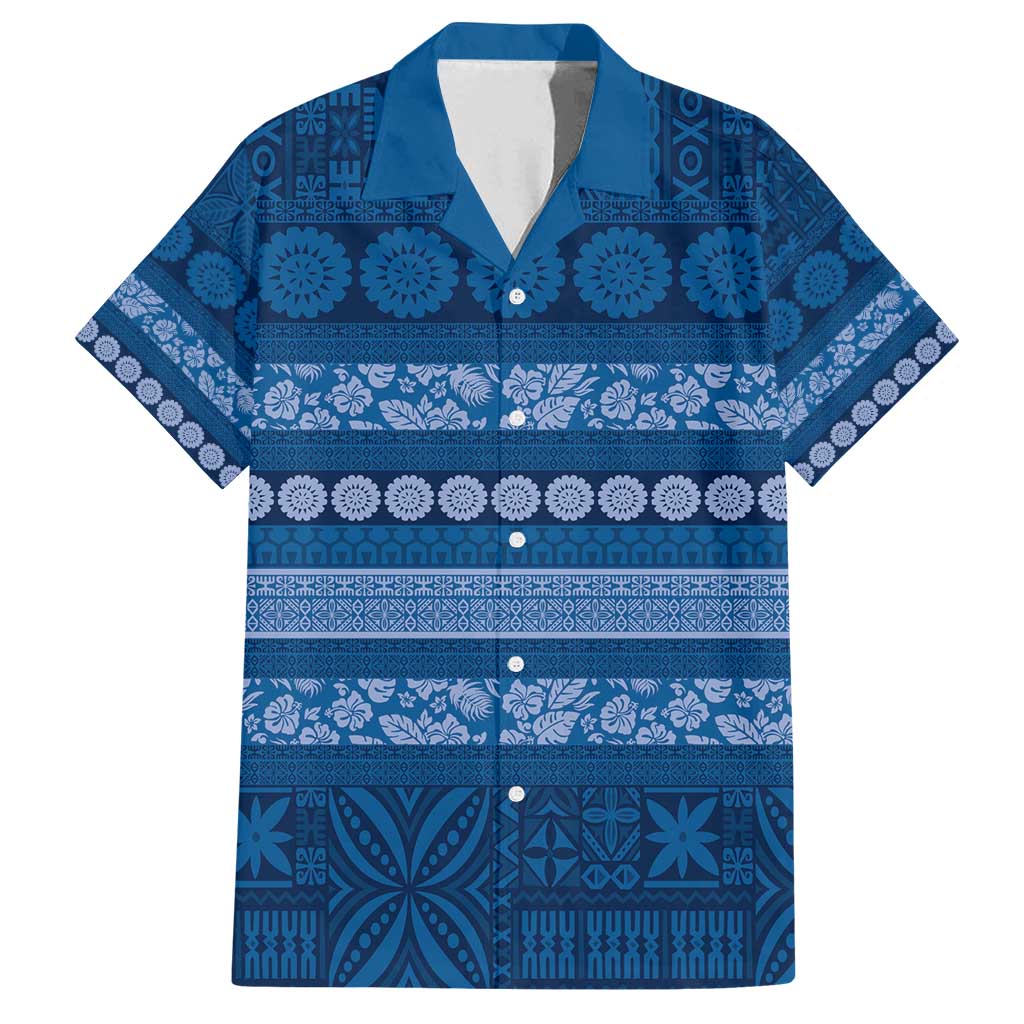 Fiji Marau na Kerisimasi Family Matching Long Sleeve Bodycon Dress and Hawaiian Shirt Blue Tapa Masi Inspired Christmas - Polynesian Pride
