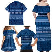 Fiji Marau na Kerisimasi Family Matching Off Shoulder Maxi Dress and Hawaiian Shirt Blue Tapa Masi Inspired Christmas - Polynesian Pride