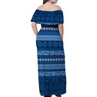 Fiji Marau na Kerisimasi Family Matching Off Shoulder Maxi Dress and Hawaiian Shirt Blue Tapa Masi Inspired Christmas - Polynesian Pride