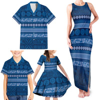 Fiji Marau na Kerisimasi Family Matching Tank Maxi Dress and Hawaiian Shirt Blue Tapa Masi Inspired Christmas - Polynesian Pride