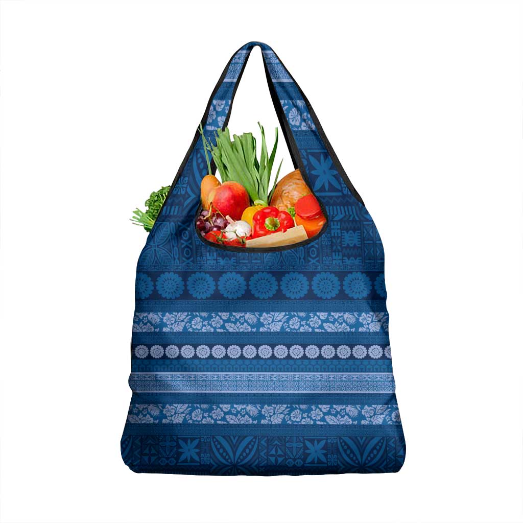 Fiji Marau na Kerisimasi Grocery Bag Blue Tapa Masi Inspired Christmas - Polynesian Pride