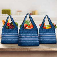 Fiji Marau na Kerisimasi Grocery Bag Blue Tapa Masi Inspired Christmas - Polynesian Pride
