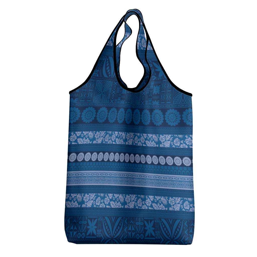 Fiji Marau na Kerisimasi Grocery Bag Blue Tapa Masi Inspired Christmas - Polynesian Pride