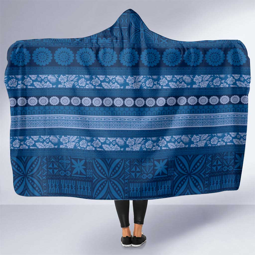 Fiji Marau na Kerisimasi Hooded Blanket Blue Tapa Masi Inspired Christmas - Polynesian Pride
