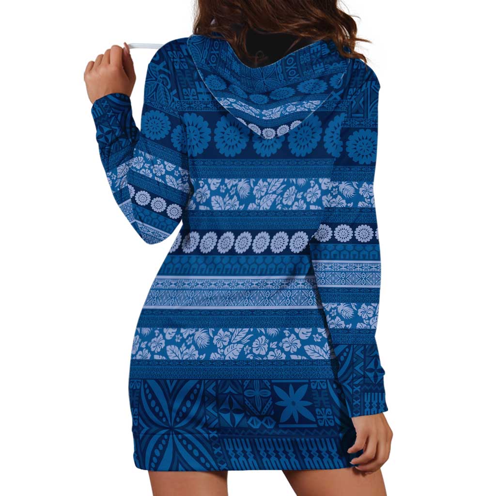 Fiji Marau na Kerisimasi Hoodie Dress Blue Tapa Masi Inspired Christmas - Polynesian Pride