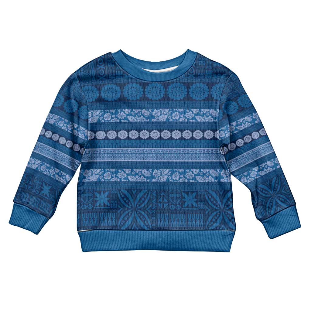 Fiji Marau na Kerisimasi Kid Ugly Christmas Sweater Blue Tapa Masi Inspired Christmas - Polynesian Pride