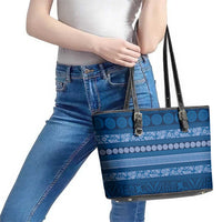 Fiji Marau na Kerisimasi Leather Tote Bag Blue Tapa Masi Inspired Christmas - Polynesian Pride