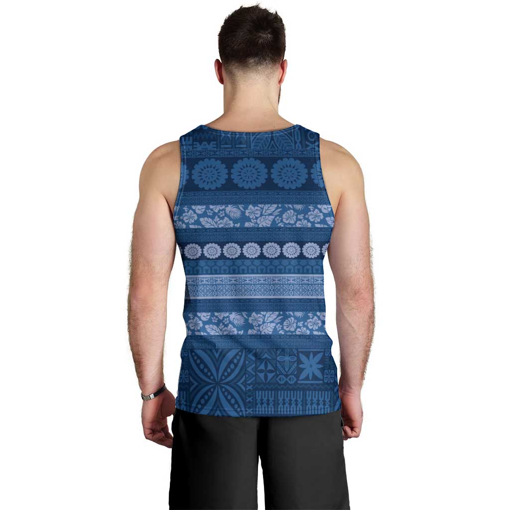 Fiji Marau na Kerisimasi Men Tank Top Blue Tapa Masi Inspired Christmas - Polynesian Pride